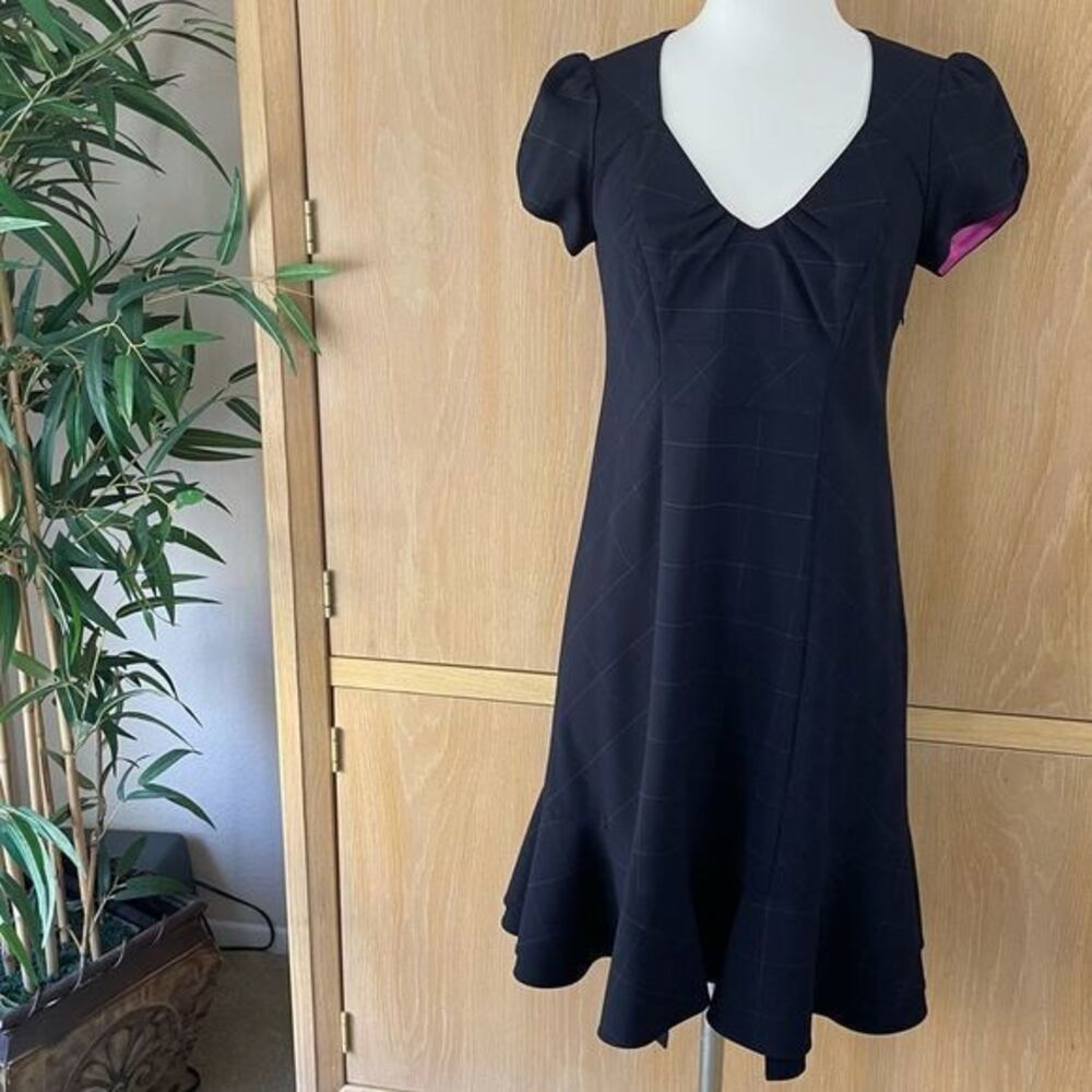 #0222 Moulinette Soeurs Anthropologie black short sleeve flounce dress lined